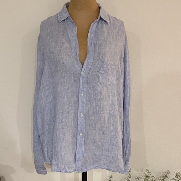 Frank & Eileen Light Blue stripe button down long sleeve shirt v neck great cond - Picture 1 of 8